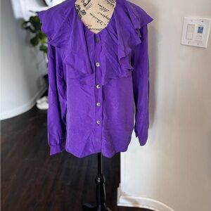 Silk Ruffled Button-Front Vintage Blouse
